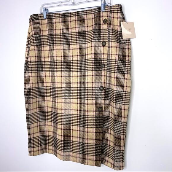 14th & Union Plaid Skirt Women Size XL Camel Sunrise Button Detail Front NWT * - Picture 3 of 4